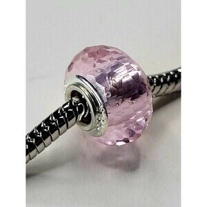 NWT 925 Sterling For Pandora Bracelet Glass Faceted European Bead Pale Pink